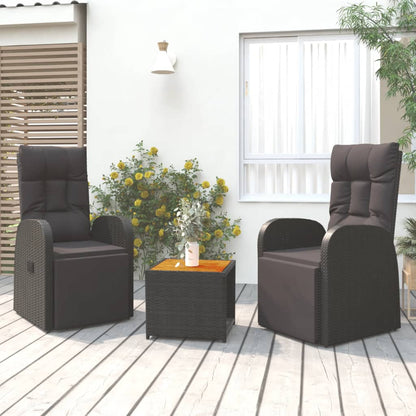 3 Piece Garden Lounge Set Black Poly Rattan&