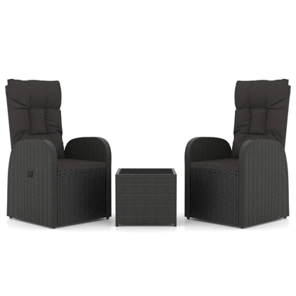 3 Piece Garden Lounge Set Black Poly Rattan&