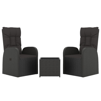 3 Piece Garden Lounge Set Black Poly Rattan&