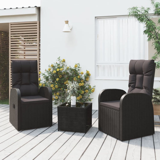 3 Piece Garden Lounge Set Black Poly Rattan&