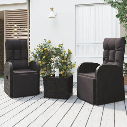 3 Piece Garden Lounge Set Black Poly Rattan&