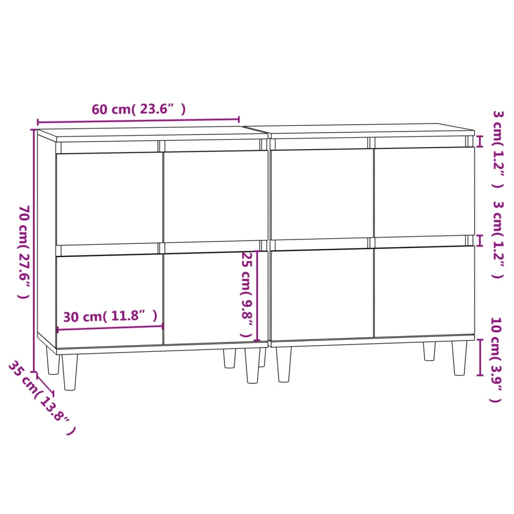 Sideboards 2 Pcs 60X35X70 Cm Engineered Wood