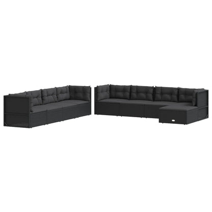 9 Piece Garden Lounge Set With Cushions Black Poly Rattan