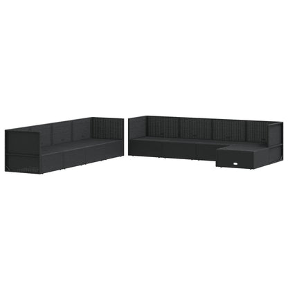 9 Piece Garden Lounge Set With Cushions Black Poly Rattan