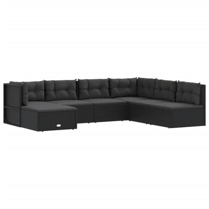 7 Piece Garden Lounge Set With Cushions Black Poly Rattan