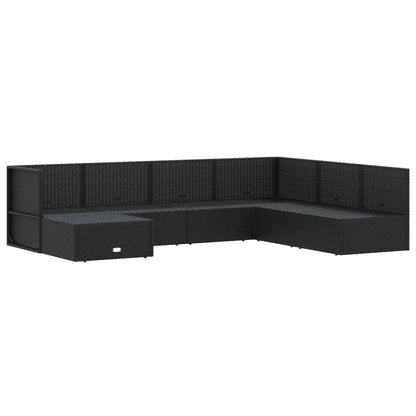7 Piece Garden Lounge Set With Cushions Black Poly Rattan