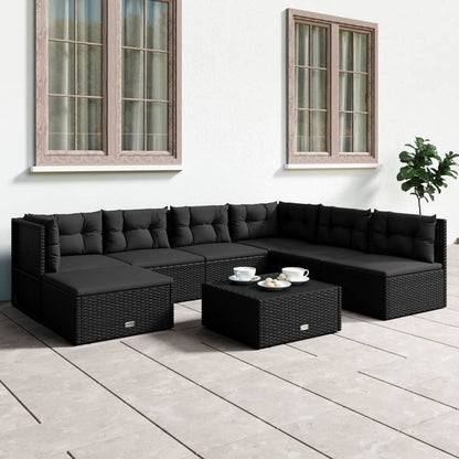 7 Piece Garden Lounge Set With Cushions Black Poly Rattan