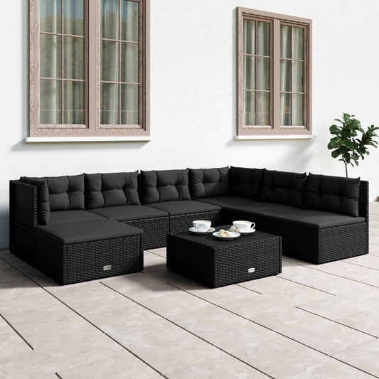 7 Piece Garden Lounge Set With Cushions Black Poly Rattan