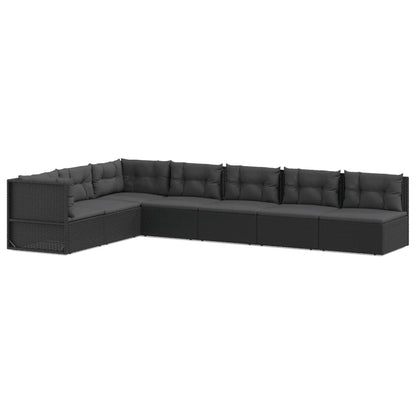 7 Piece Garden Lounge Set With Cushions Black Poly Rattan