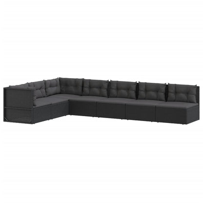 7 Piece Garden Lounge Set With Cushions Black Poly Rattan