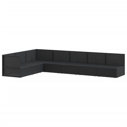 7 Piece Garden Lounge Set With Cushions Black Poly Rattan