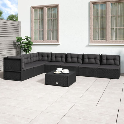 7 Piece Garden Lounge Set With Cushions Black Poly Rattan