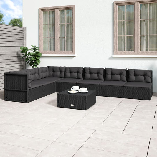 7 Piece Garden Lounge Set With Cushions Black Poly Rattan