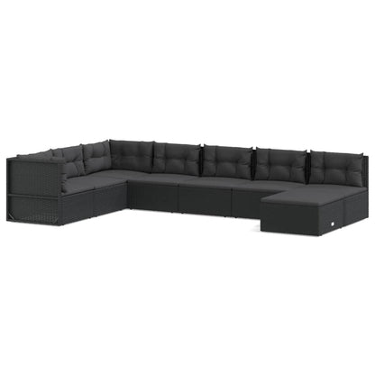 8 Piece Garden Lounge Set With Cushions Black Poly Rattan