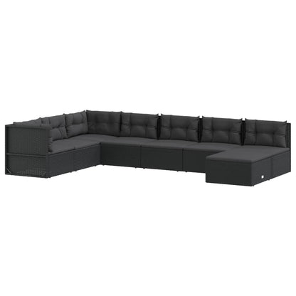 8 Piece Garden Lounge Set With Cushions Black Poly Rattan