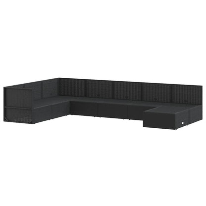 8 Piece Garden Lounge Set With Cushions Black Poly Rattan