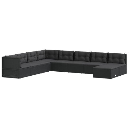9 Piece Garden Lounge Set With Cushions Black Poly Rattan
