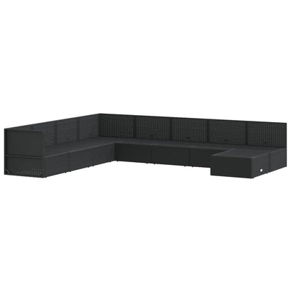 9 Piece Garden Lounge Set With Cushions Black Poly Rattan