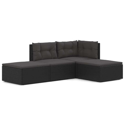 4 Piece Garden Lounge Set With Cushions Black Poly Rattan