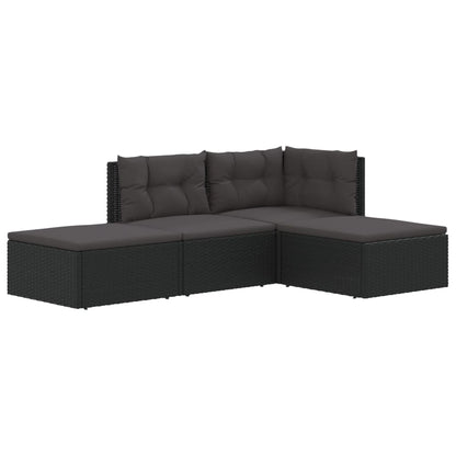 4 Piece Garden Lounge Set With Cushions Black Poly Rattan
