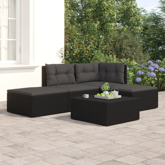 4 Piece Garden Lounge Set With Cushions Black Poly Rattan