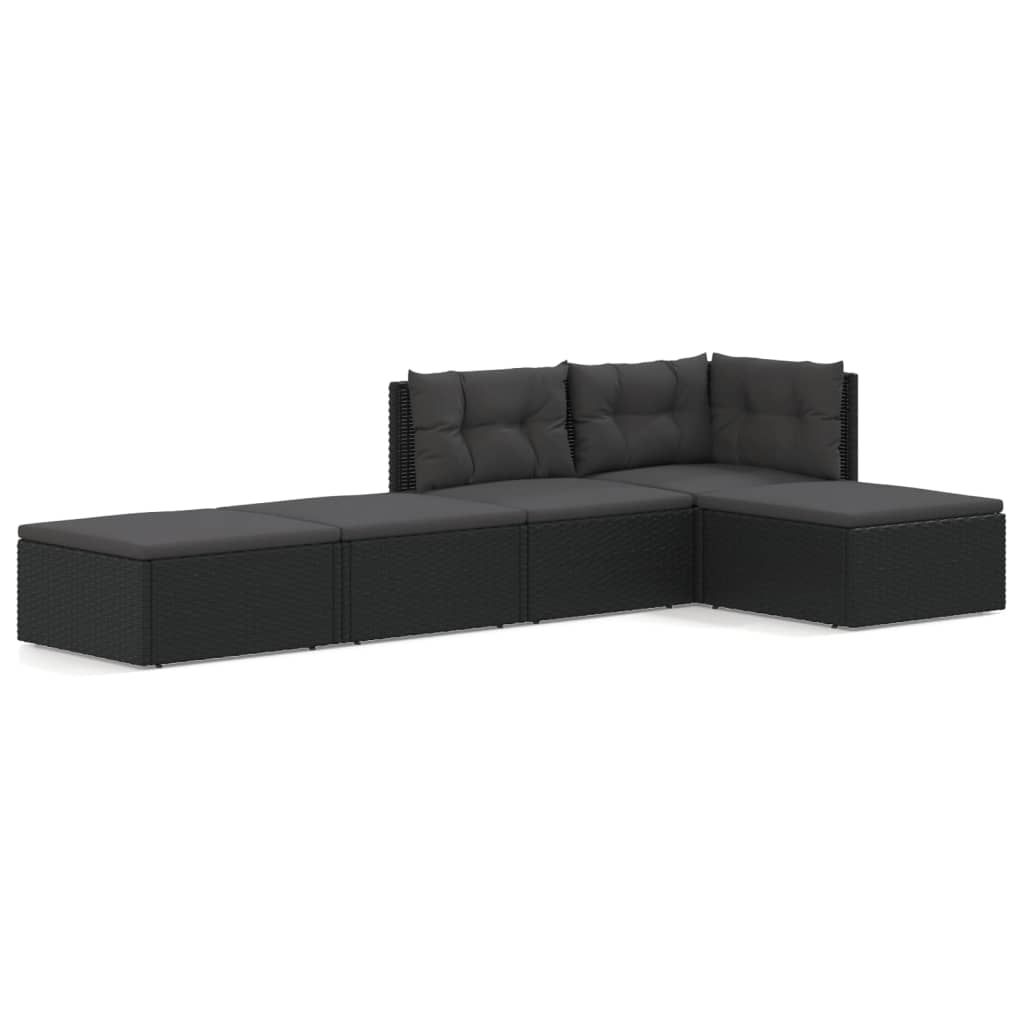 5 Piece Garden Lounge Set With Cushions Black Poly Rattan