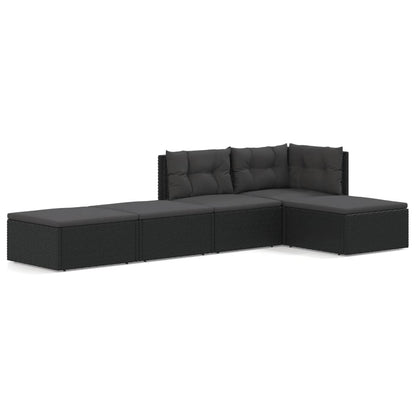 5 Piece Garden Lounge Set With Cushions Black Poly Rattan