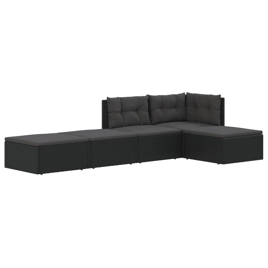 5 Piece Garden Lounge Set With Cushions Black Poly Rattan