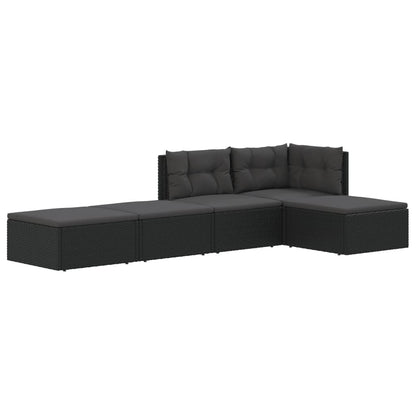 5 Piece Garden Lounge Set With Cushions Black Poly Rattan