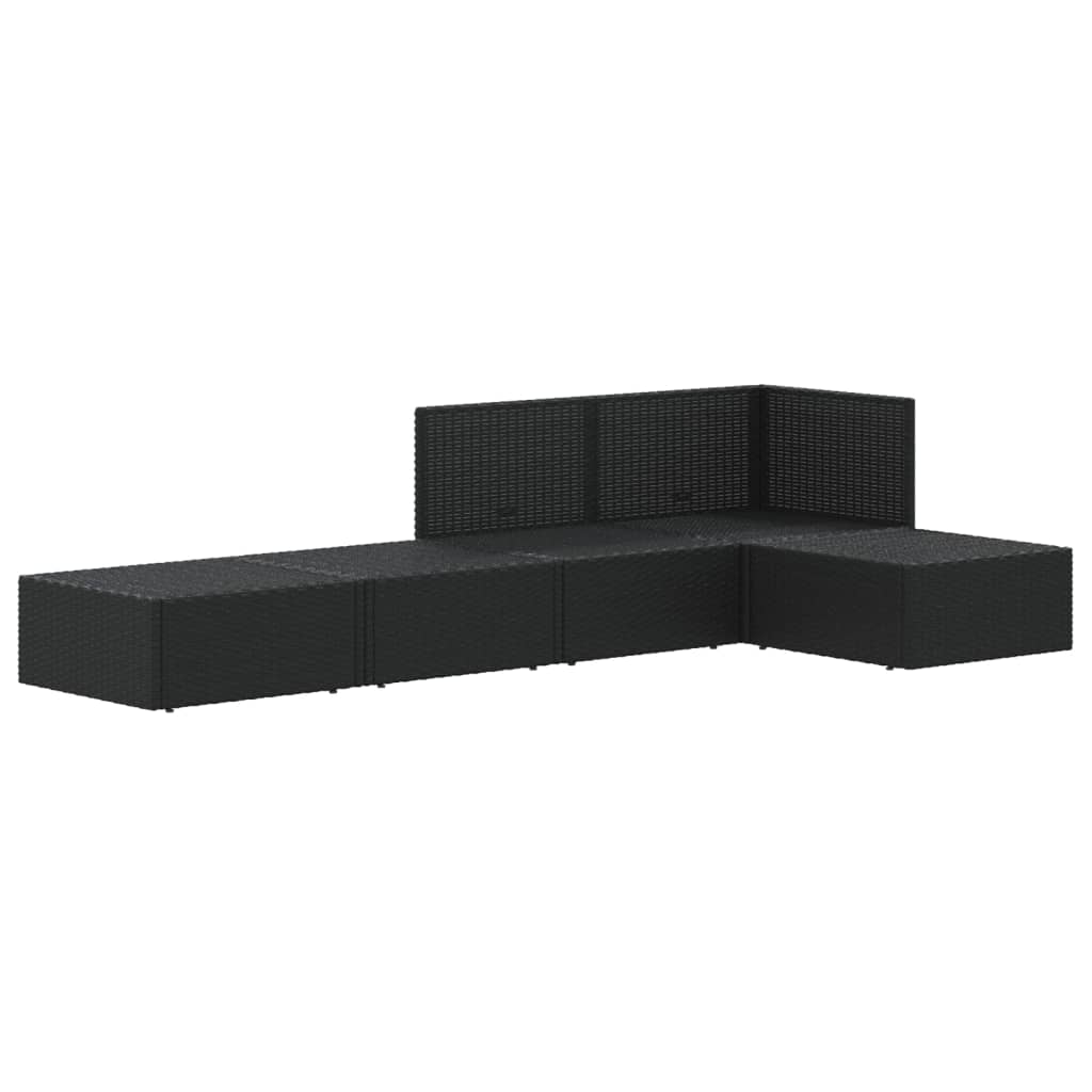 5 Piece Garden Lounge Set With Cushions Black Poly Rattan