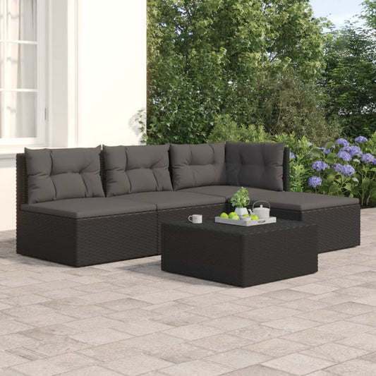 4 Piece Garden Lounge Set With Cushions Black Poly Rattan