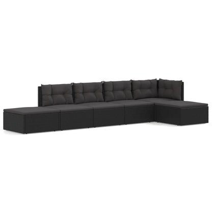 6 Piece Garden Lounge Set With Cushions Black Poly Rattan