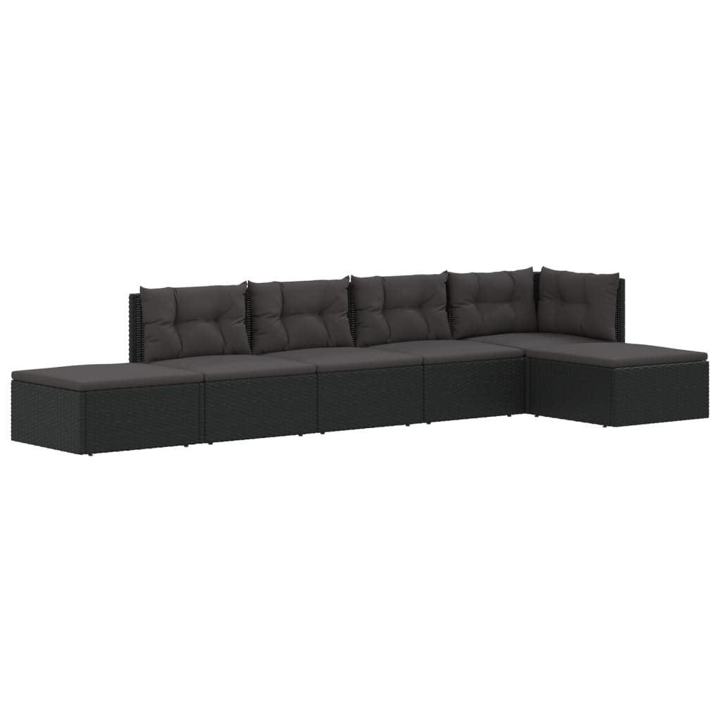 6 Piece Garden Lounge Set With Cushions Black Poly Rattan