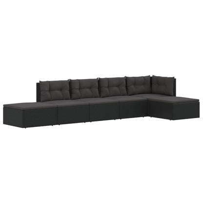 6 Piece Garden Lounge Set With Cushions Black Poly Rattan