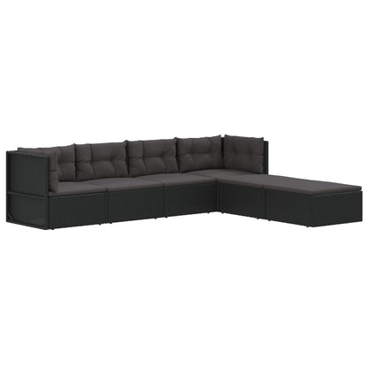 6 Piece Garden Lounge Set With Cushions Black Poly Rattan