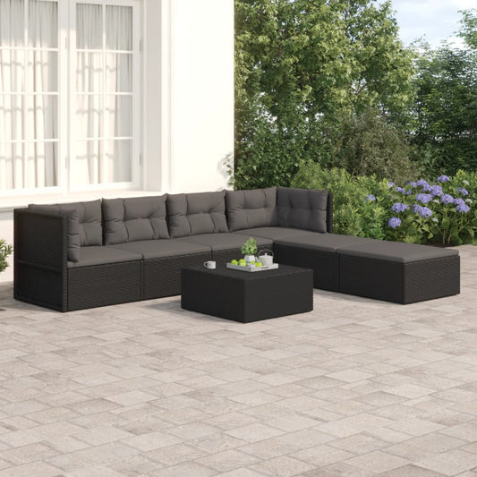 6 Piece Garden Lounge Set With Cushions Black Poly Rattan