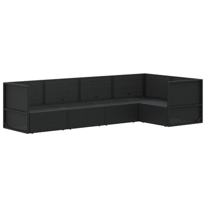 5 Piece Garden Lounge Set With Cushions Black Poly Rattan