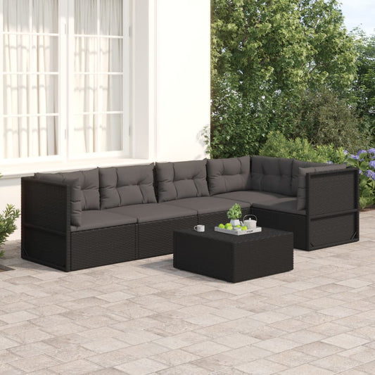 5 Piece Garden Lounge Set With Cushions Black Poly Rattan