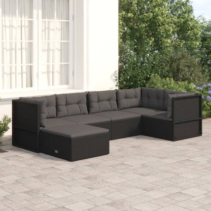5 Piece Garden Lounge Set With Cushions Black Poly Rattan