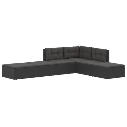 6 Piece Garden Lounge Set With Cushions Black Poly Rattan