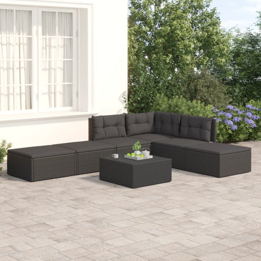 6 Piece Garden Lounge Set With Cushions Black Poly Rattan