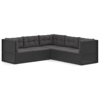5 Piece Garden Lounge Set With Cushions Black Poly Rattan