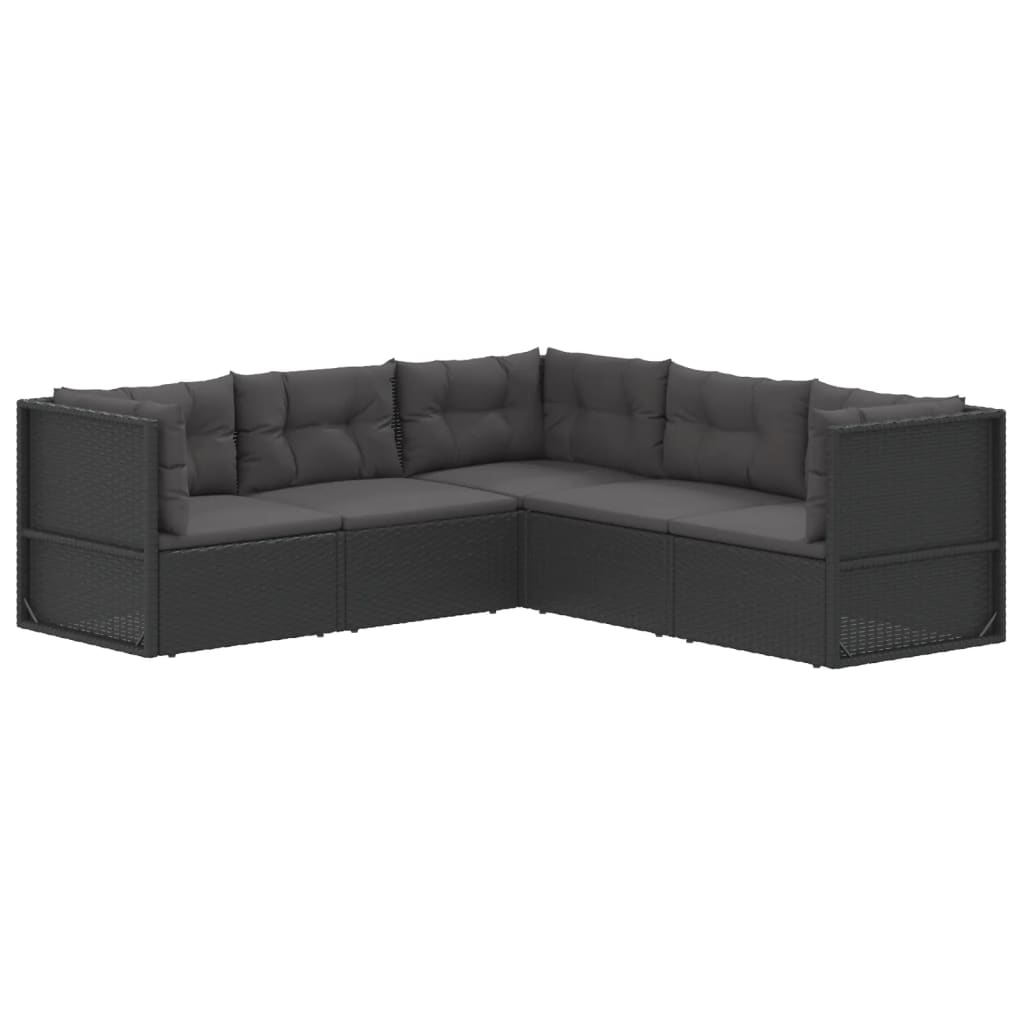 5 Piece Garden Lounge Set With Cushions Black Poly Rattan