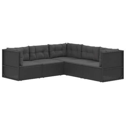 5 Piece Garden Lounge Set With Cushions Black Poly Rattan