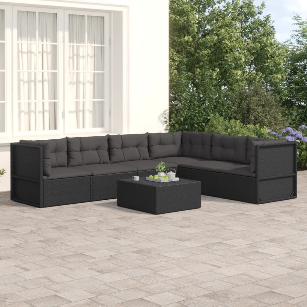 5 Piece Garden Lounge Set With Cushions Black Poly Rattan