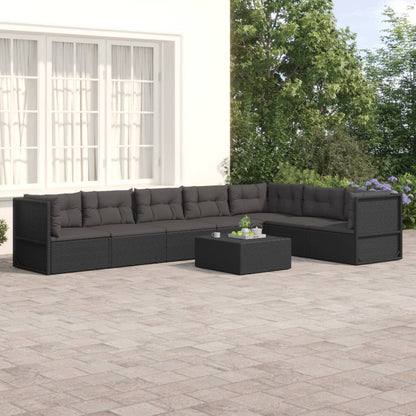 5 Piece Garden Lounge Set With Cushions Black Poly Rattan