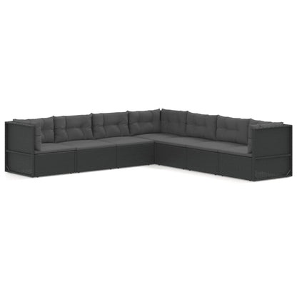 7 Piece Garden Lounge Set With Cushions Black Poly Rattan