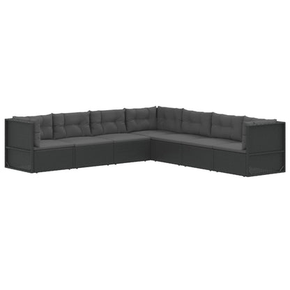 7 Piece Garden Lounge Set With Cushions Black Poly Rattan