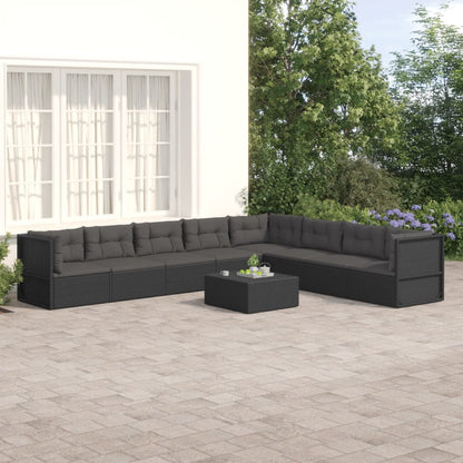 7 Piece Garden Lounge Set With Cushions Black Poly Rattan