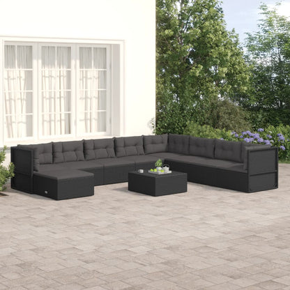 7 Piece Garden Lounge Set With Cushions Black Poly Rattan